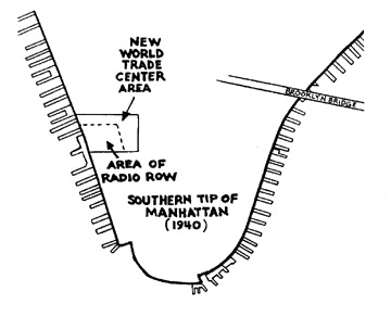 Location of Radio Row in lower Manhattan